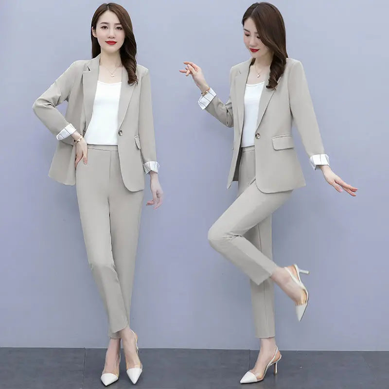 Women's Spring Summer Thin Blazer Pants 3 Pcs Set Korean Office Lady Work Graceful Suit Coat Trousers Vest Outfits Daily Clothes
