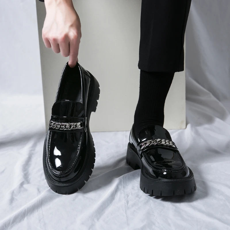 Men Black Leather Shoes Japan Harajuku Korean Fashion Business Wedding Leather Shoe Men High Sole Platform Casual Leather Shoes