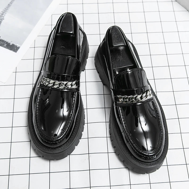 Men Black Leather Shoes Japan Harajuku Korean Fashion Business Wedding Leather Shoe Men High Sole Platform Casual Leather Shoes