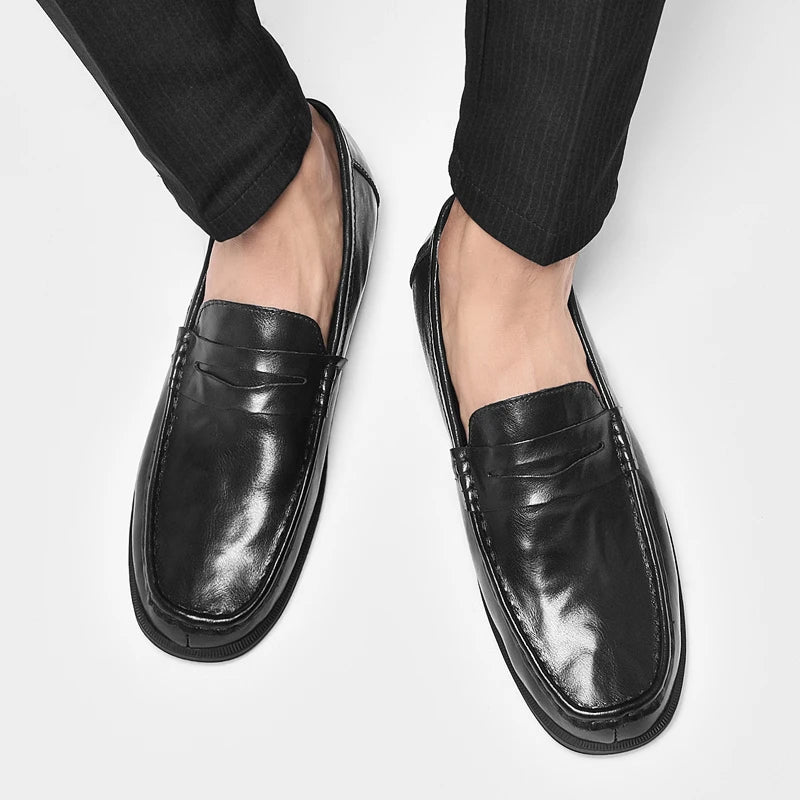 Genuine Leather Mens Loafers Handmade Casual Shoes for Men Slip on Flats Walking Shoe Breathable Man Driving Footwear Moccasins
