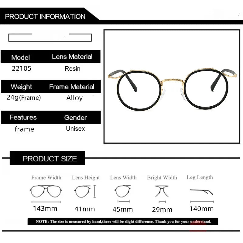Design Luxury Round Frame Glasses Frame for Men Women Ultralight Stainless Steel Alloy Anti Blue Light Eyeglasses