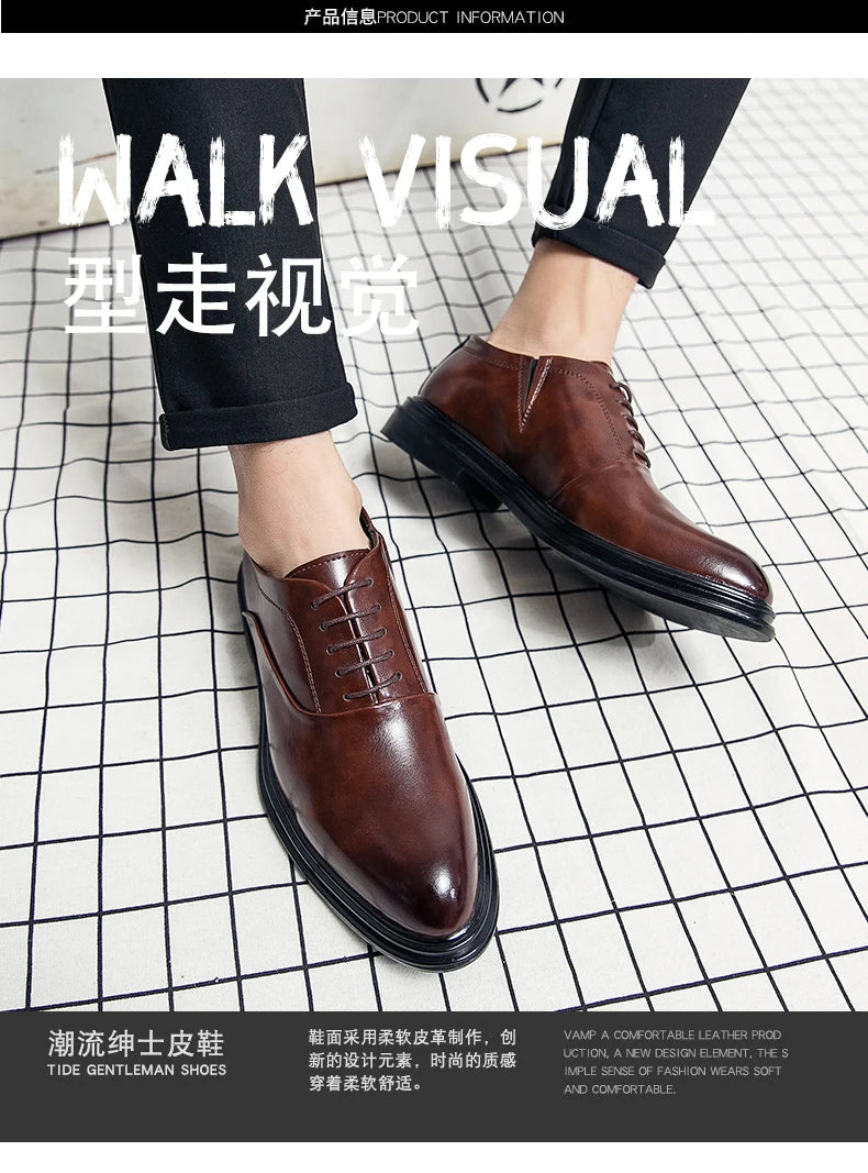 Fashion Business Formal Leather Shoes Men Black Male Wedding Shoes Luxury Derby Dress Lace-up Office Leather Shoes Man Plus Size