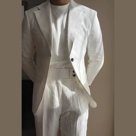 High Quality Linen Blend Business Dress Suit Wedding Suit Men Versatile Casual Office Party Prom Costume Homme Men Tuxedo Suit