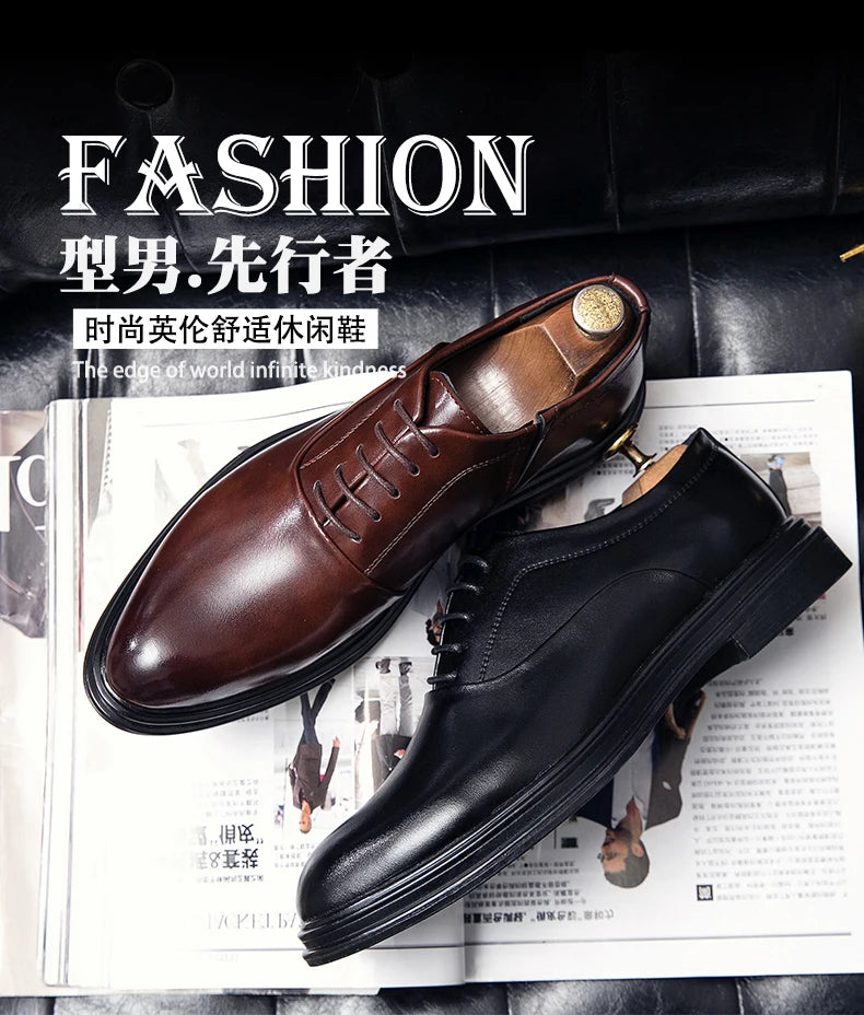Fashion Business Formal Leather Shoes Men Black Male Wedding Shoes Luxury Derby Dress Lace-up Office Leather Shoes Man Plus Size