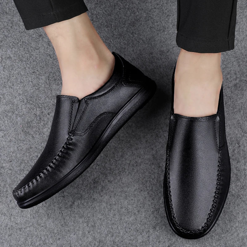 Genuine Leather Business Flats Fashion Men Loafers Classic Slip-on Man Casual Shoes Moccasins Comfortable Non-slip Outdoor Shoes
