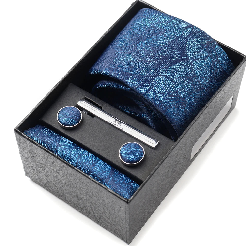 Tie Set Box 7.5cm Skinny Tie For Men Wedding Blouses Dress Necktie Cufflinks Box Pocket Square Clip Gift Box Business Gravetas