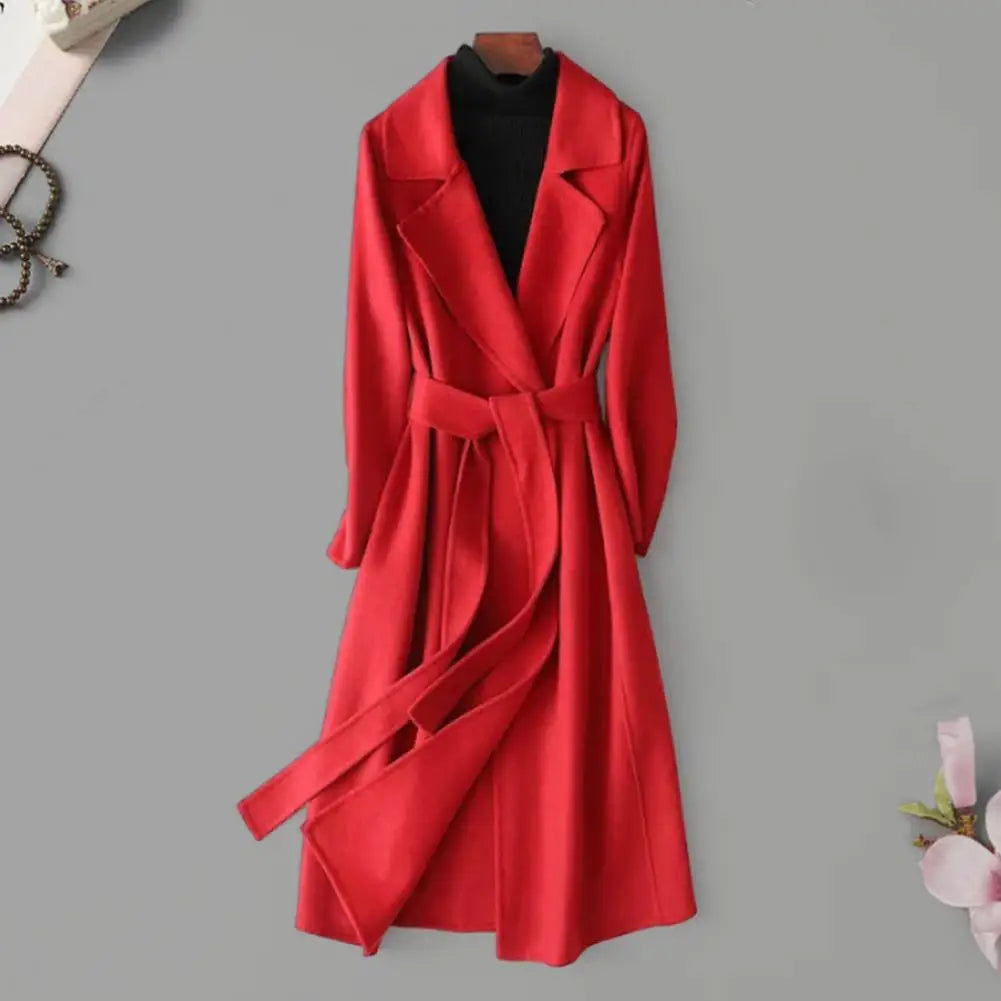 Winter Korean Style Double Breasted Long Black Woolen Overcoat Women's Loose Lacing Belt Green Wool Coat Jacket