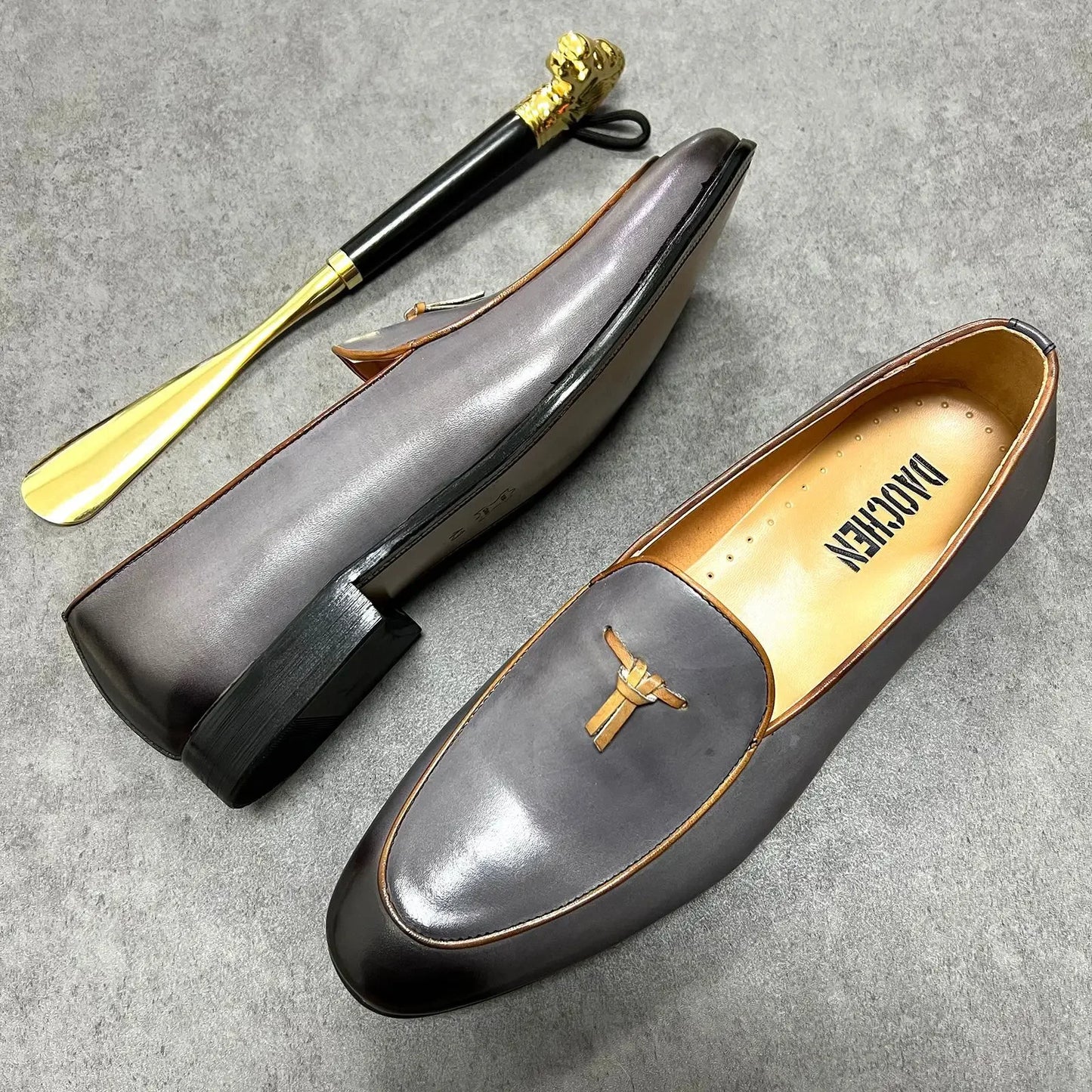 ITALIAN MEN LOAFERS SHOES GRAY HANDMADE SLIP ON TASSEL LOAFERS WEDDING OFFICE SHOES REAL LEATHER CASUAL DRESS MEN SHOES