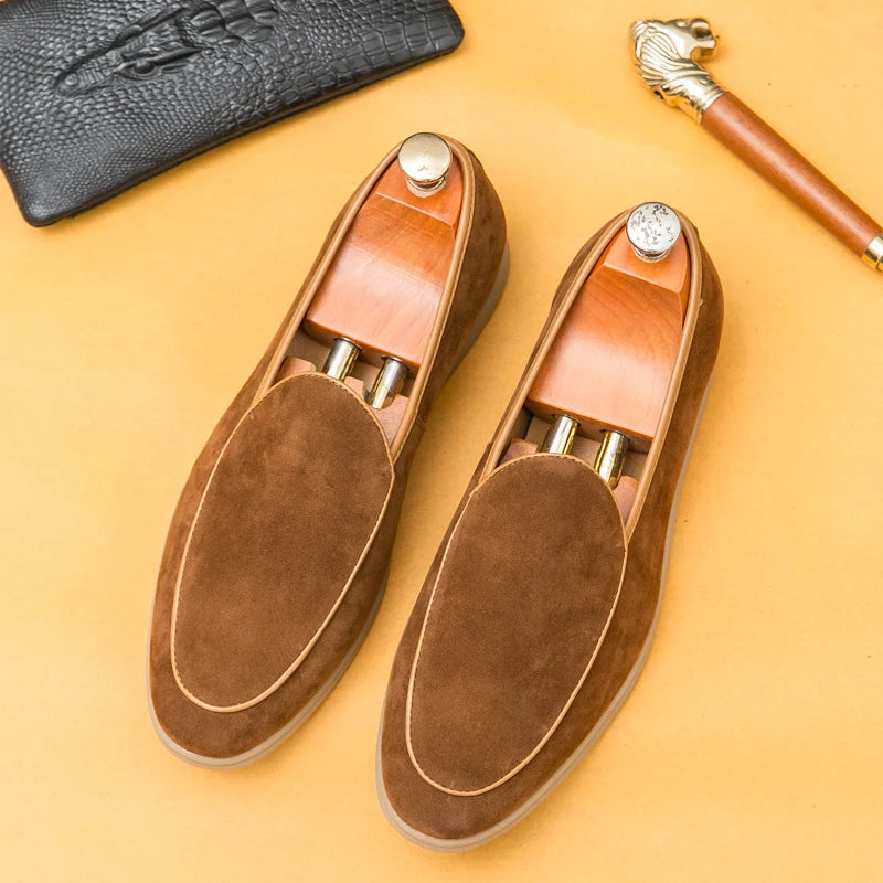 Autumn High-quality Suede Mens Loafers Simple Flat Casual Shoes Luxury Brand Nubuck Leather Outdoor Mocasin Party Wedding Shoes