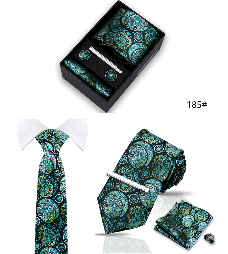 Tie Set For Men Silk Necktie Wedding Cufflinks Box Gift Tie Clip Men Pocket Square Necktie Luxury Business Wholesale Gravatas