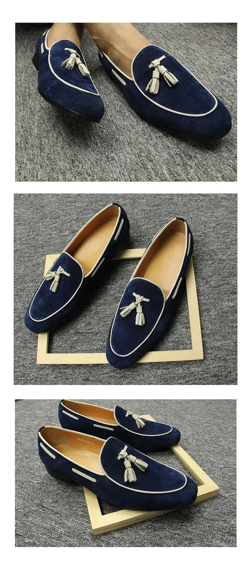 Penny Blue Loafer Men Shoes Fashion Tassel One-step Summer Casual Daily Office Shoes for Men Cow Suede High quality Customized