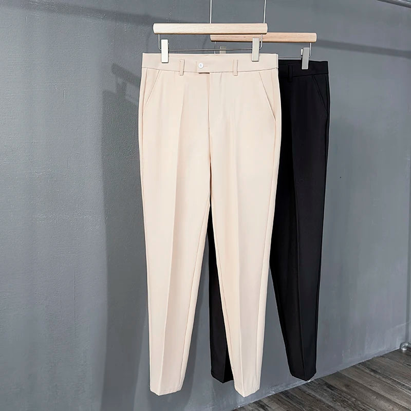 New Suit Pants Men Fashion Business Draped Casual Slim Classic Male Clothing Solid Color Trousers