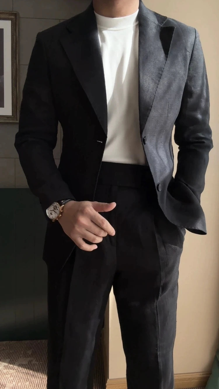 High Quality Linen Blend Business Dress Suit Wedding Suit Men Versatile Casual Office Party Prom Costume Homme Men Tuxedo Suit
