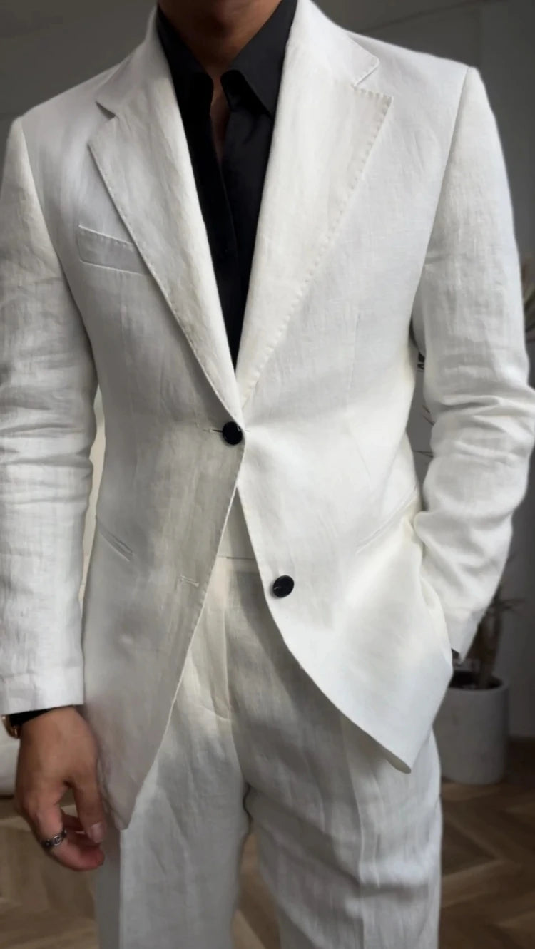 High Quality Linen Blend Business Dress Suit Wedding Suit Men Versatile Casual Office Party Prom Costume Homme Men Tuxedo Suit