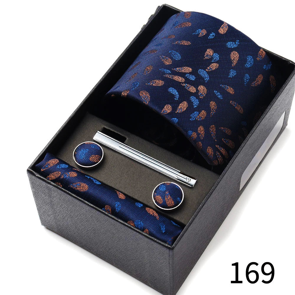Business Ties Hanky Cufflink Tie Clips Set For Men Green Necktie Corbatas Suit Accessories Wedding In Gift Box Gravatas