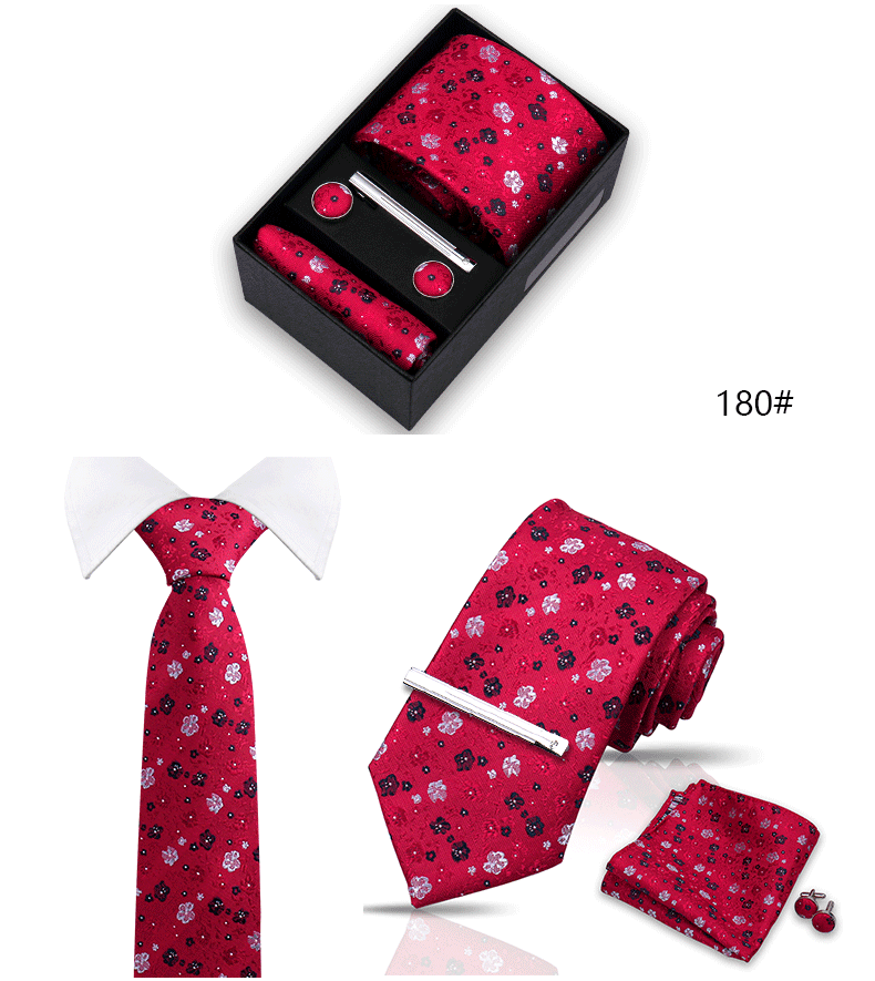 Tie Set For Men Silk Necktie Wedding Cufflinks Box Gift Tie Clip Men Pocket Square Necktie Luxury Business Wholesale Gravatas