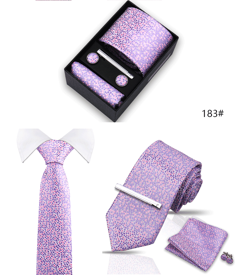 Tie Set For Men Silk Necktie Wedding Cufflinks Box Gift Tie Clip Men Pocket Square Necktie Luxury Business Wholesale Gravatas