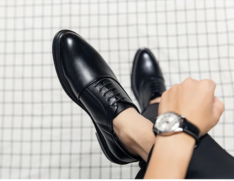Fashion Business Formal Leather Shoes Men Black Male Wedding Shoes Luxury Derby Dress Lace-up Office Leather Shoes Man Plus Size