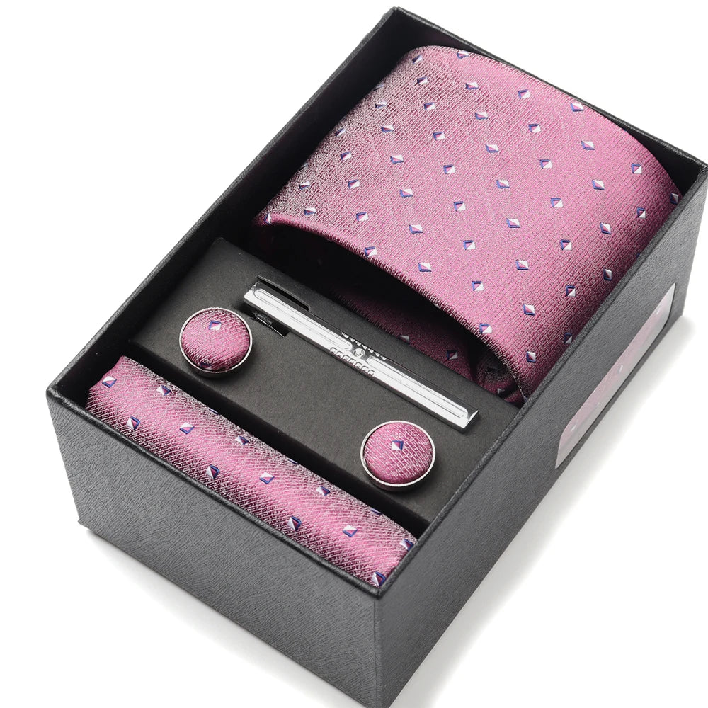 Tie Set Box 7.5cm Skinny Tie For Men Wedding Blouses Dress Necktie Cufflinks Box Pocket Square Clip Gift Box Business Gravetas