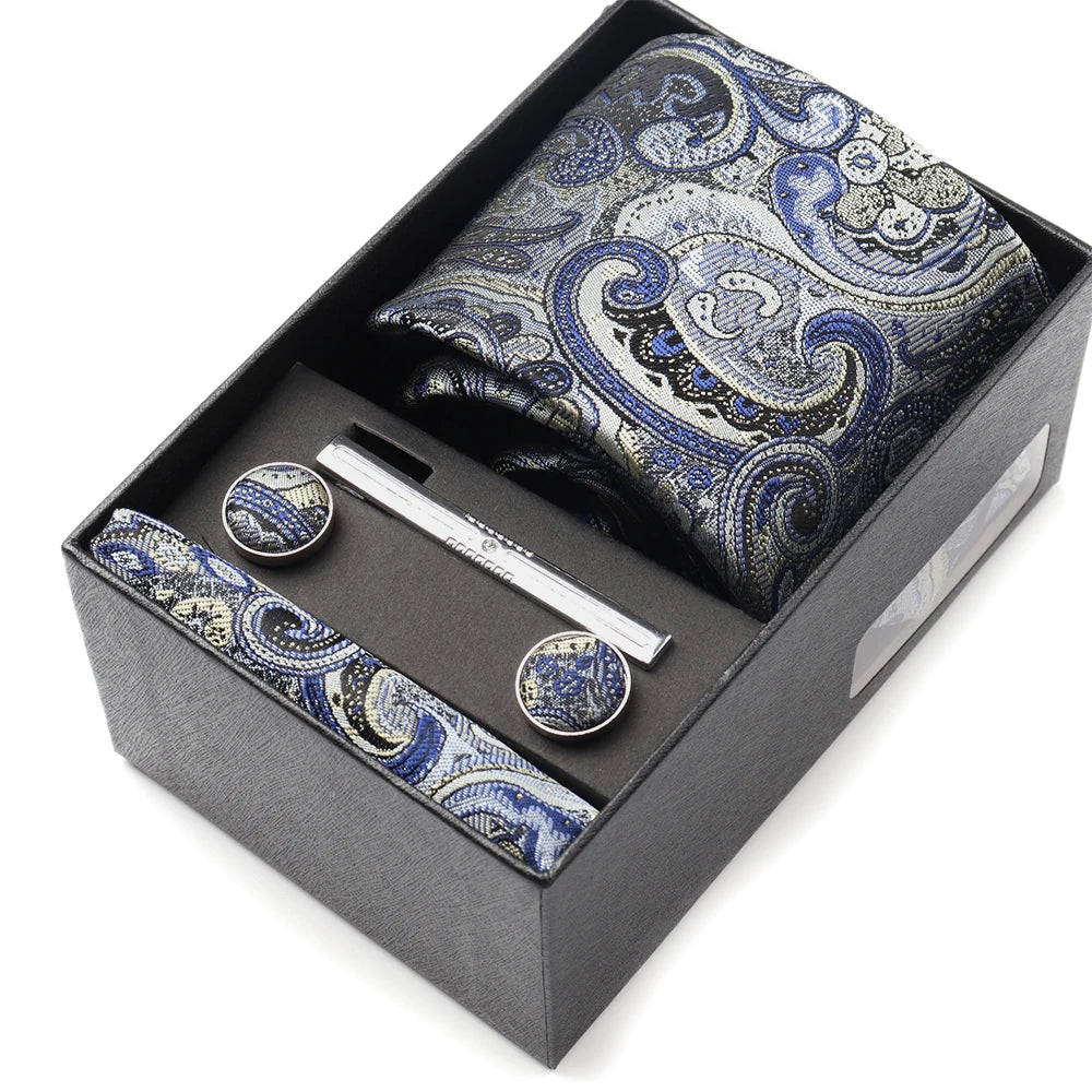 Tie Set Box 7.5cm Skinny Tie For Men Wedding Blouses Dress Necktie Cufflinks Box Pocket Square Clip Gift Box Business Gravetas