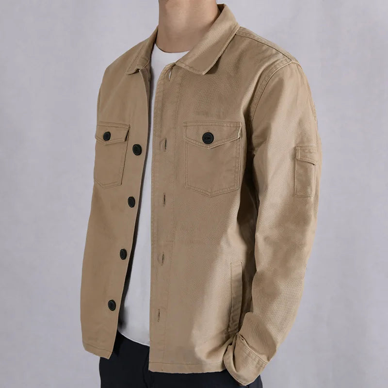 Spring Autumn Safari Style New Men's Cotton 100% Solid Color Shirts For Men Long Sleeve Lapel Casual Slim Fit  Pockets Clothes