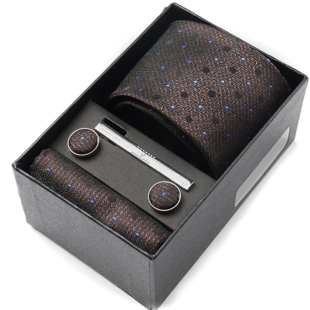 Tie Set Box 7.5cm Skinny Tie For Men Wedding Blouses Dress Necktie Cufflinks Box Pocket Square Clip Gift Box Business Gravetas