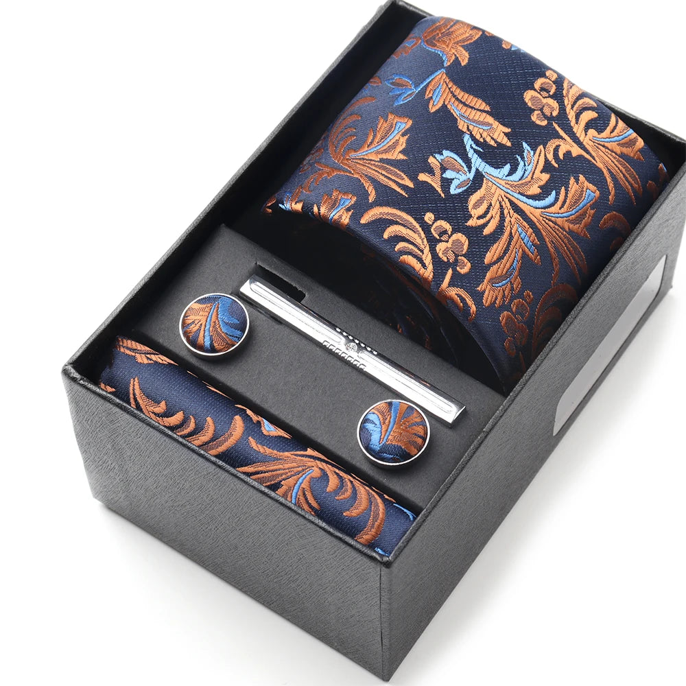 Tie Set Box 7.5cm Skinny Tie For Men Wedding Blouses Dress Necktie Cufflinks Box Pocket Square Clip Gift Box Business Gravetas