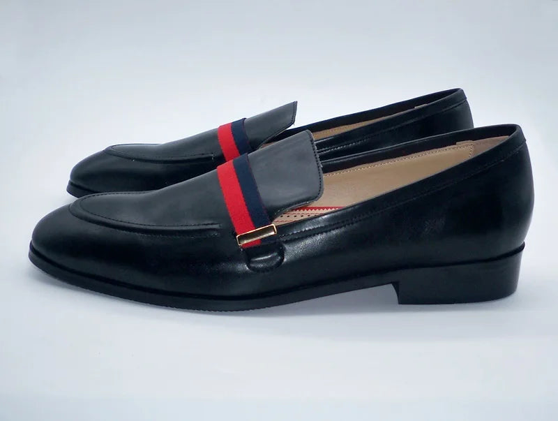 LOUBUTEN Italian Black Genuine Leather Men's Loafers Slip-On Handmade Dress Shoes for Party Wedding Breathable Comfortable Fit