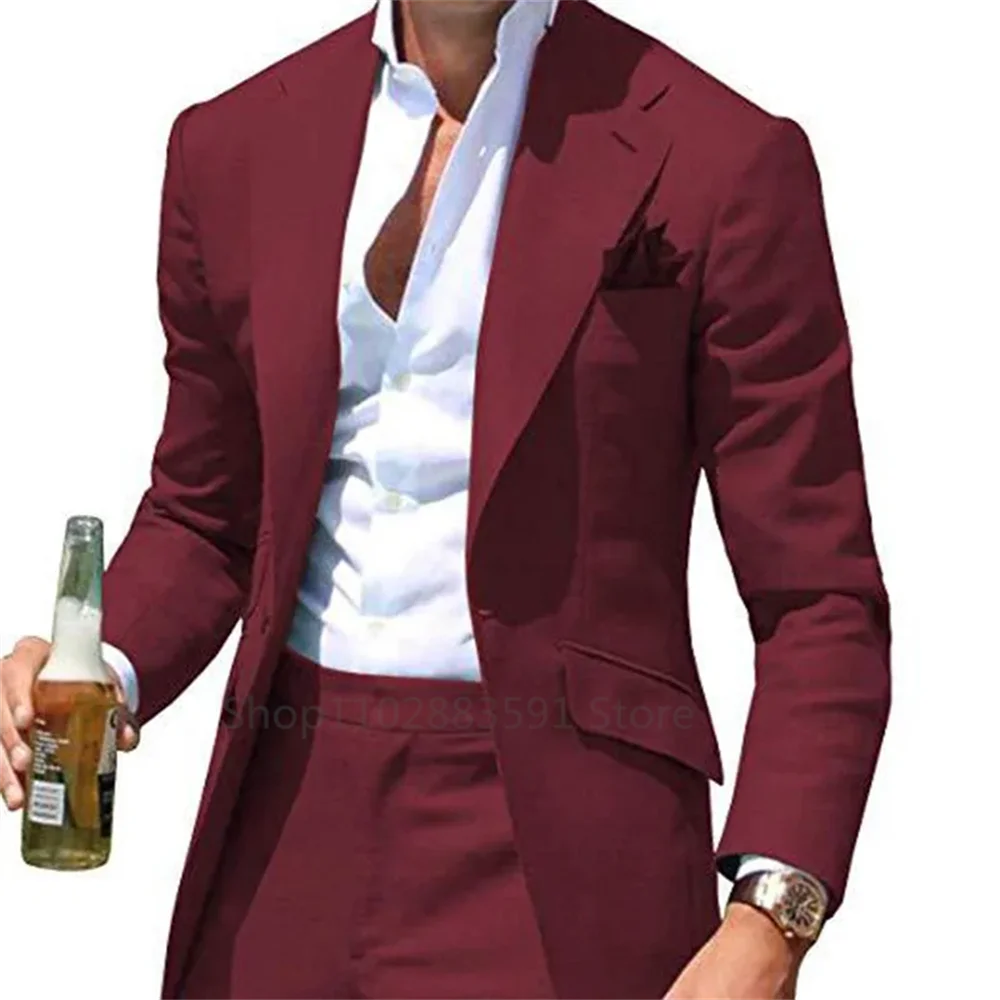 New Party Suits for Men Groom Tuxedos Slim Fit Groomsmen 2 Pieces Wedding Suits Classic Clothing Male Suit (Blazer+Pants)