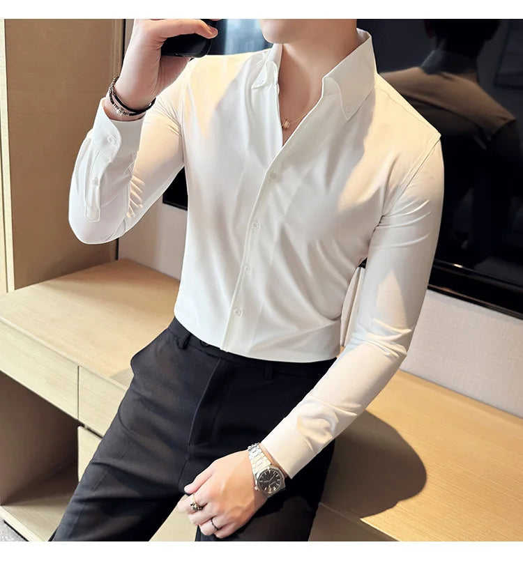 Men Dress Shirt  Autumn Long Sleeve Camisas Business Fashion Shirt Male Solid British Style White Black Shirt Men Clothing