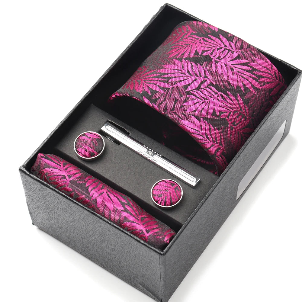 Tie Set Box 7.5cm Skinny Tie For Men Wedding Blouses Dress Necktie Cufflinks Box Pocket Square Clip Gift Box Business Gravetas