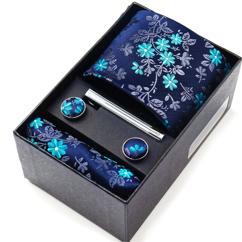 Business Ties Hanky Cufflink Tie Clips Set For Men Green Necktie Corbatas Suit Accessories Wedding In Gift Box Gravatas