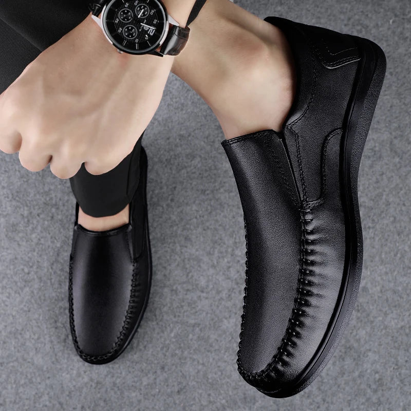 Genuine Leather Business Flats Fashion Men Loafers Classic Slip-on Man Casual Shoes Moccasins Comfortable Non-slip Outdoor Shoes