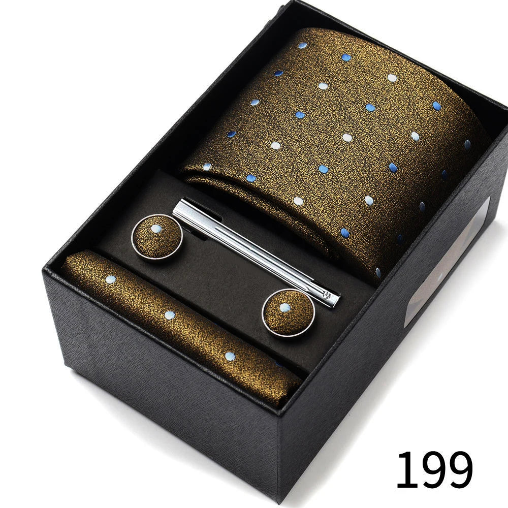 Business Ties Hanky Cufflink Tie Clips Set For Men Green Necktie Corbatas Suit Accessories Wedding In Gift Box Gravatas