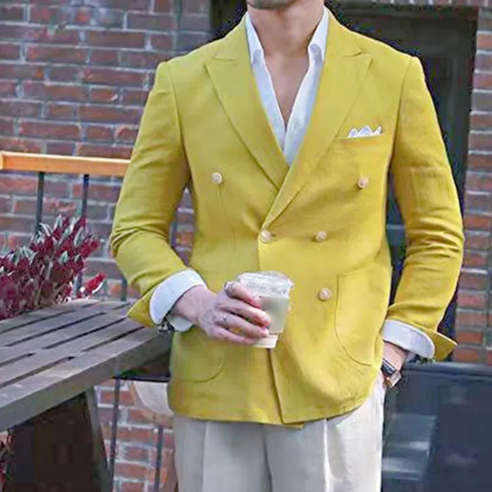 Men's Slim Fit Lapel Blazers for Business Prom Wedding Double Breasted Design (Blue Green Purple Orange Yellow)
