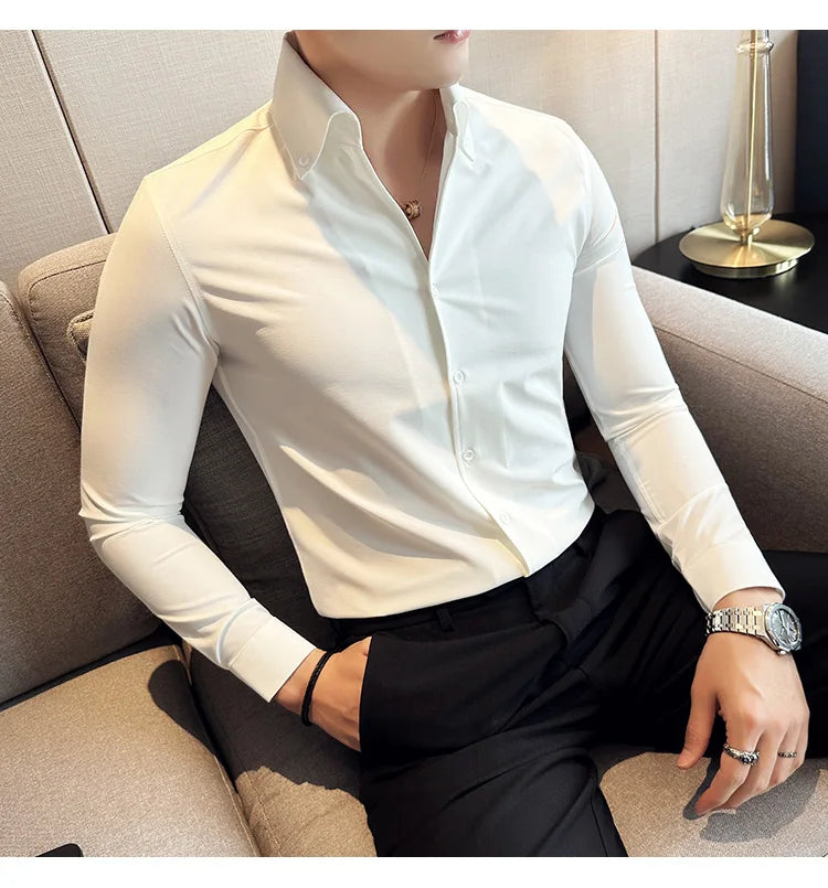 Men Dress Shirt  Autumn Long Sleeve Camisas Business Fashion Shirt Male Solid British Style White Black Shirt Men Clothing