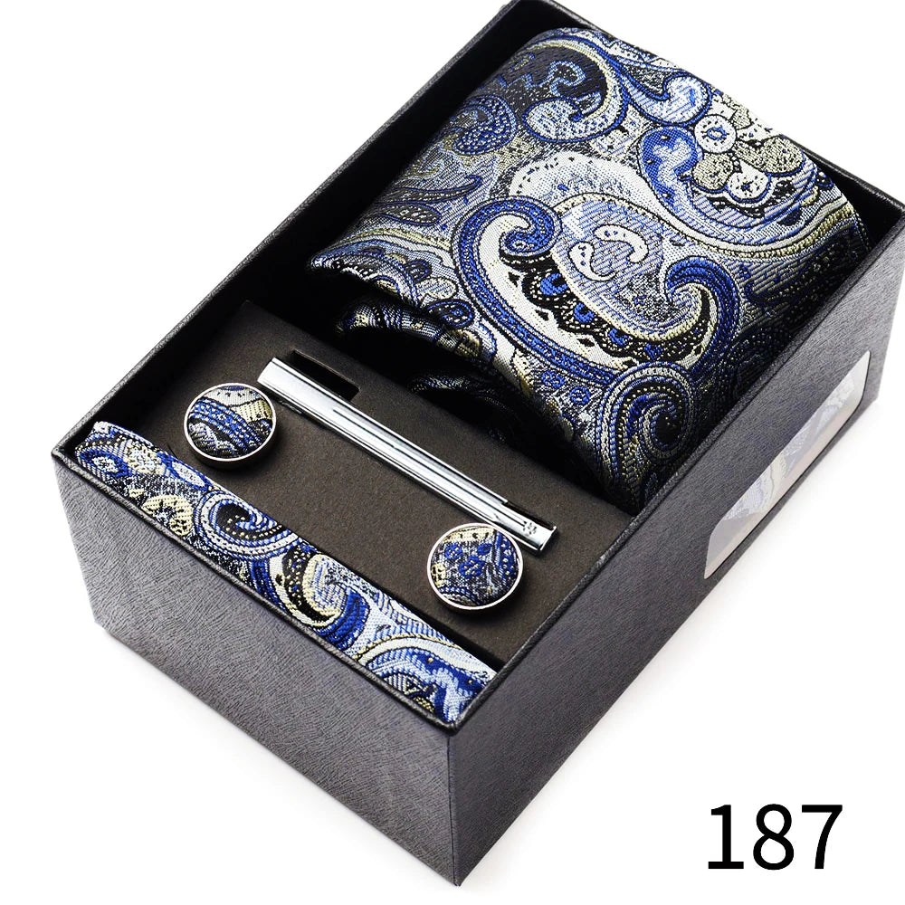 Business Ties Hanky Cufflink Tie Clips Set For Men Green Necktie Corbatas Suit Accessories Wedding In Gift Box Gravatas