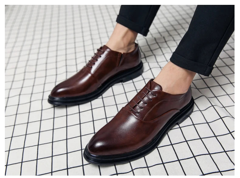 Fashion Business Formal Leather Shoes Men Black Male Wedding Shoes Luxury Derby Dress Lace-up Office Leather Shoes Man Plus Size