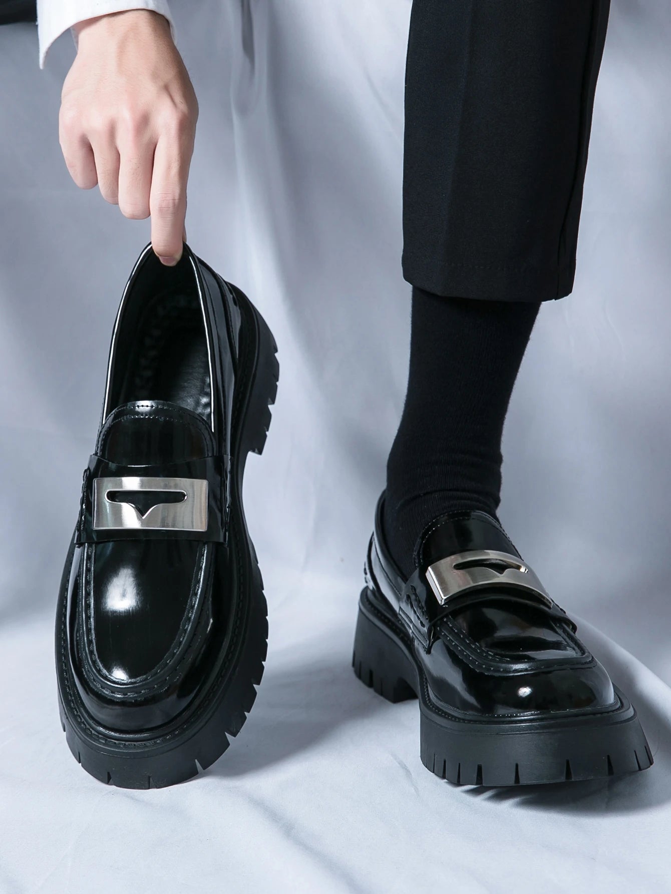 Platform New Men's Dress Leather Shoes High Classic Comfortable Pointed Toe Lace-up Business Shoes Fashion Casual Wedding Party