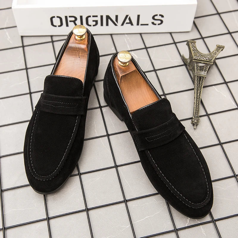 Spring New Suede Casual Men Shoes Fashion Slip on Loafers Male Leather Comfortable Flat Shoes Moccasins Classic Driving Shoes