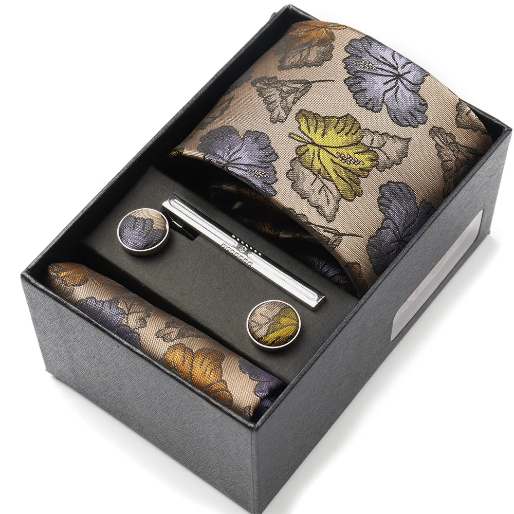 Tie Set Box 7.5cm Skinny Tie For Men Wedding Blouses Dress Necktie Cufflinks Box Pocket Square Clip Gift Box Business Gravetas