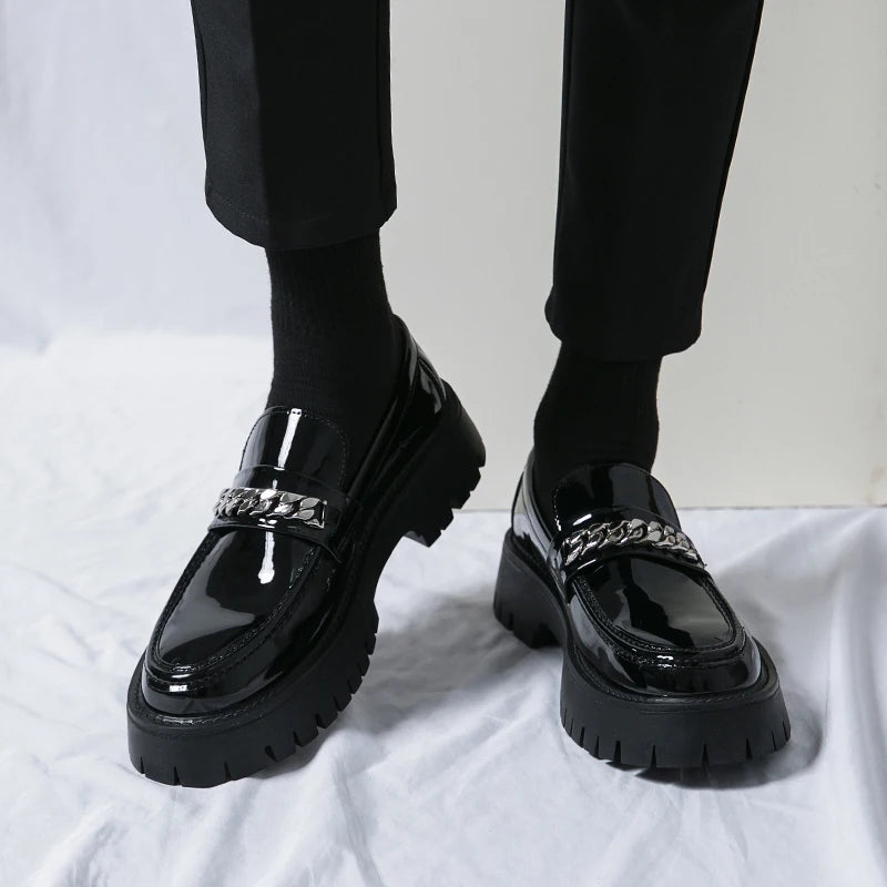 Men Black Leather Shoes Japan Harajuku Korean Fashion Business Wedding Leather Shoe Men High Sole Platform Casual Leather Shoes