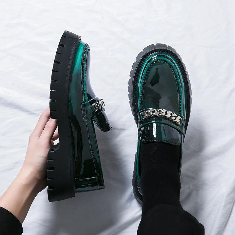 Men Black Leather Shoes Japan Harajuku Korean Fashion Business Wedding Leather Shoe Men High Sole Platform Casual Leather Shoes