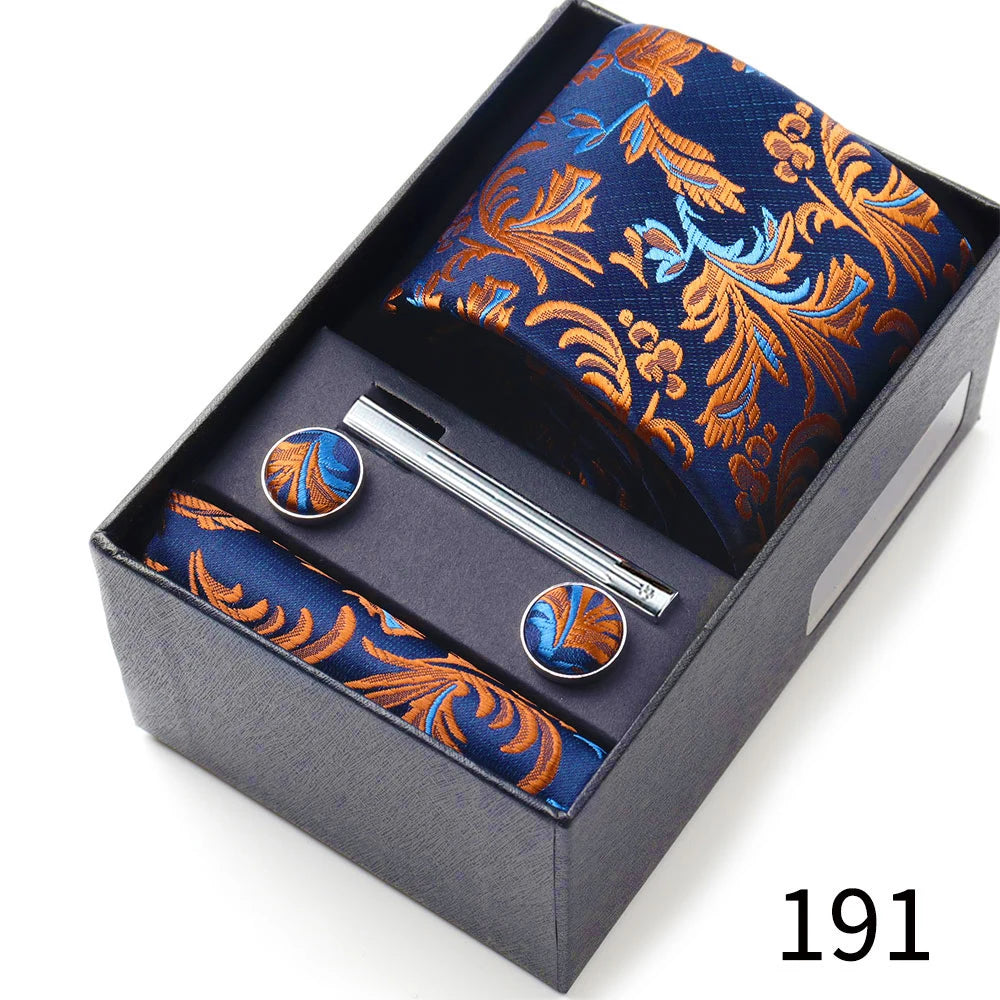 Business Ties Hanky Cufflink Tie Clips Set For Men Green Necktie Corbatas Suit Accessories Wedding In Gift Box Gravatas