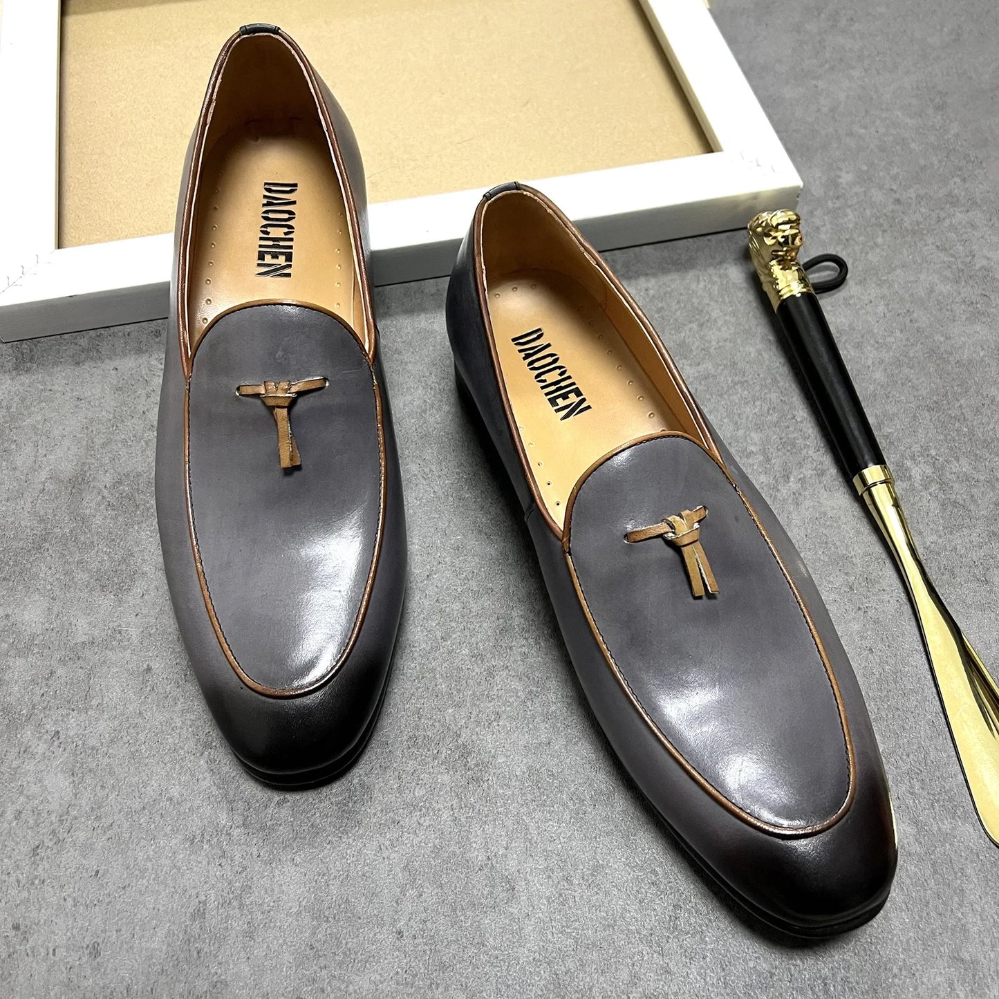 ITALIAN MEN LOAFERS SHOES GRAY HANDMADE SLIP ON TASSEL LOAFERS WEDDING OFFICE SHOES REAL LEATHER CASUAL DRESS MEN SHOES