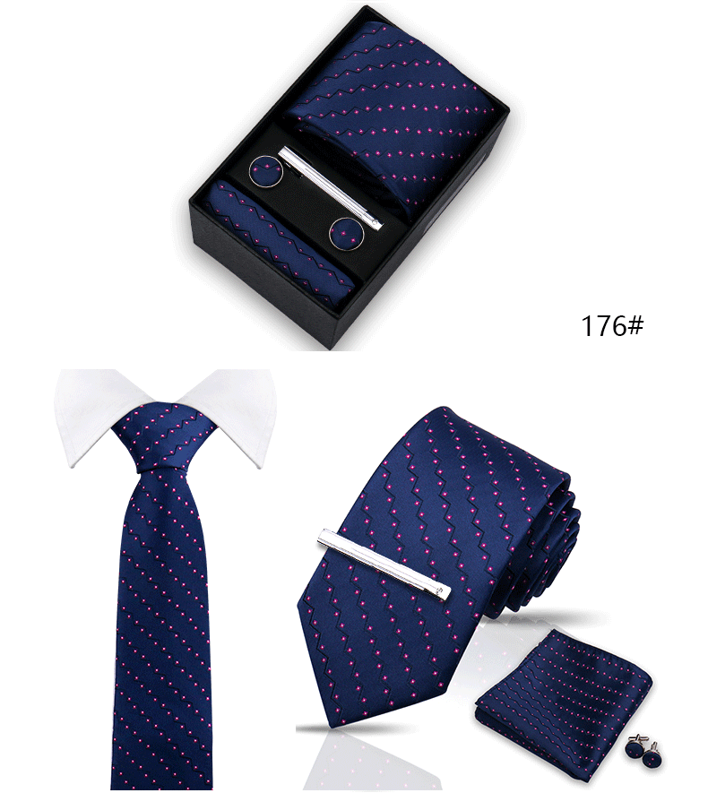 Tie Set For Men Silk Necktie Wedding Cufflinks Box Gift Tie Clip Men Pocket Square Necktie Luxury Business Wholesale Gravatas