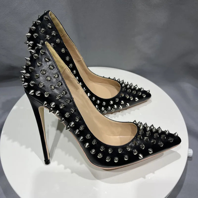 All Spikes Rivets Women Pumps Pointed Toe Super High Heels Party Nightclub Fashion Sexy Shoes Size 42 43 44 45