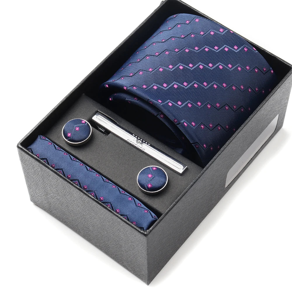 Tie Set Box 7.5cm Skinny Tie For Men Wedding Blouses Dress Necktie Cufflinks Box Pocket Square Clip Gift Box Business Gravetas