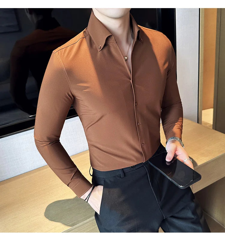 Men Dress Shirt  Autumn Long Sleeve Camisas Business Fashion Shirt Male Solid British Style White Black Shirt Men Clothing