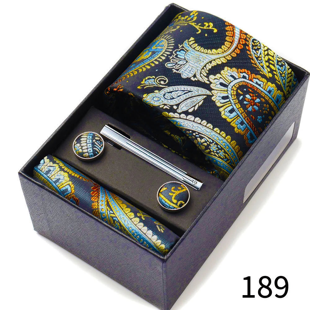 Business Ties Hanky Cufflink Tie Clips Set For Men Green Necktie Corbatas Suit Accessories Wedding In Gift Box Gravatas